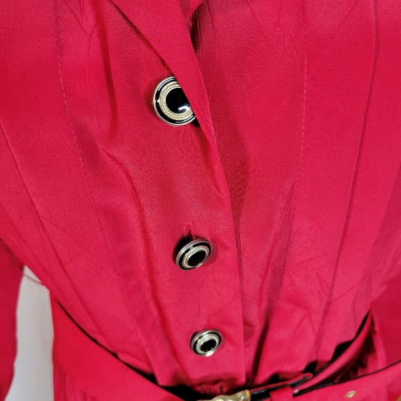Vntg Leslie Fay Petites USA Made Button front Pleated Skirt Red dress Size 12 - Picture 3 of 13